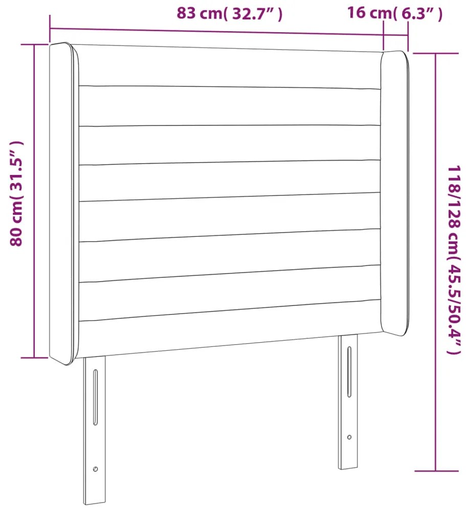 Cabeceira cama c/ abas veludo 83x16x118/128 cm cinzento-escuro