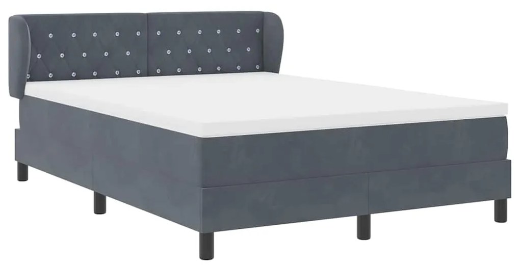 Cama Box Spring com Colchão Cinza Escuro 140x200 cm em Veludo