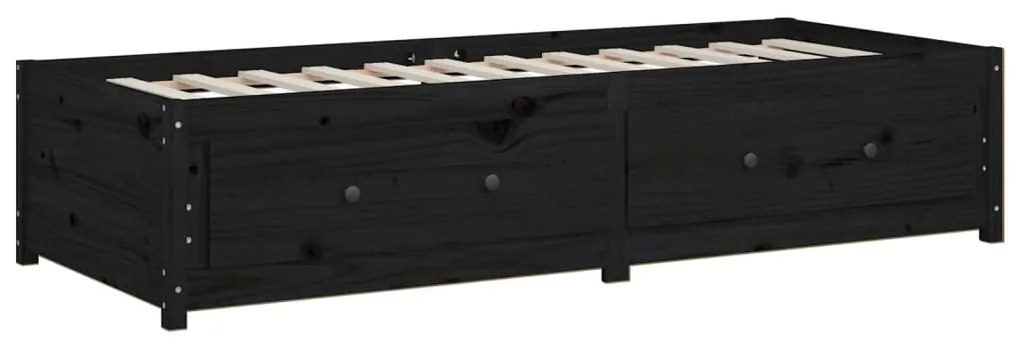 Sofá-cama de solteiro pequeno 75x190 cm pinho maciço preto