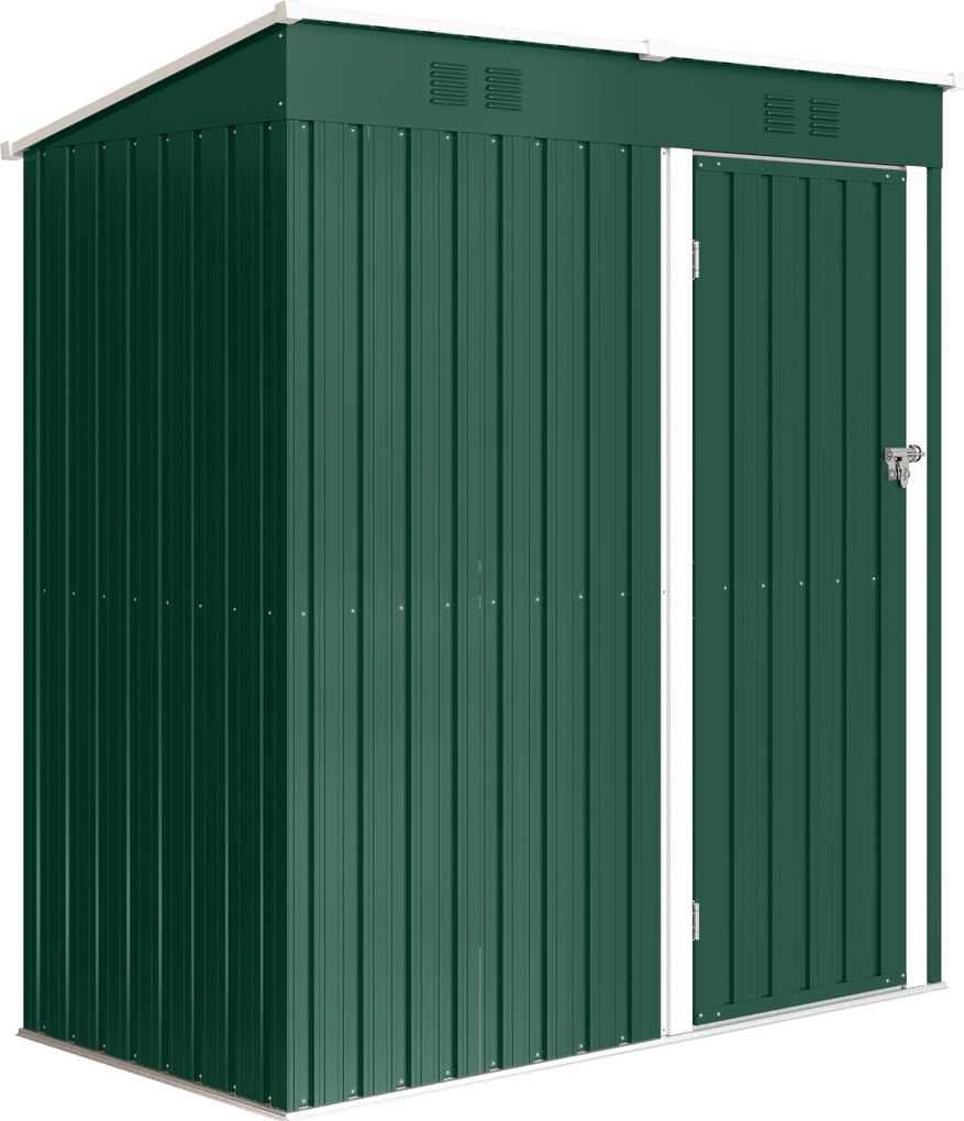 Abrigo de Jardim Exterior 1,37 m² 163x90x179 cm com Porta com Fechadura e Grelhas de Ventilação Verde
