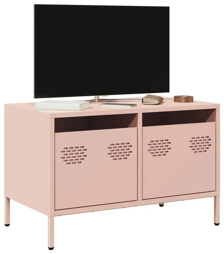 vidaXL Móvel de TV 68x39x43,5 cm aço laminado a frio rosa