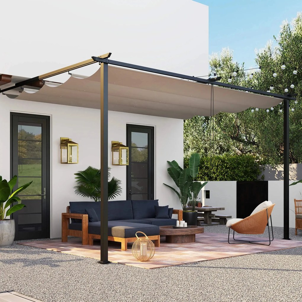 Pérgola de Parede com Toldo Retrátil – Modelo Coimbra – 3,9x2,9 m – Es