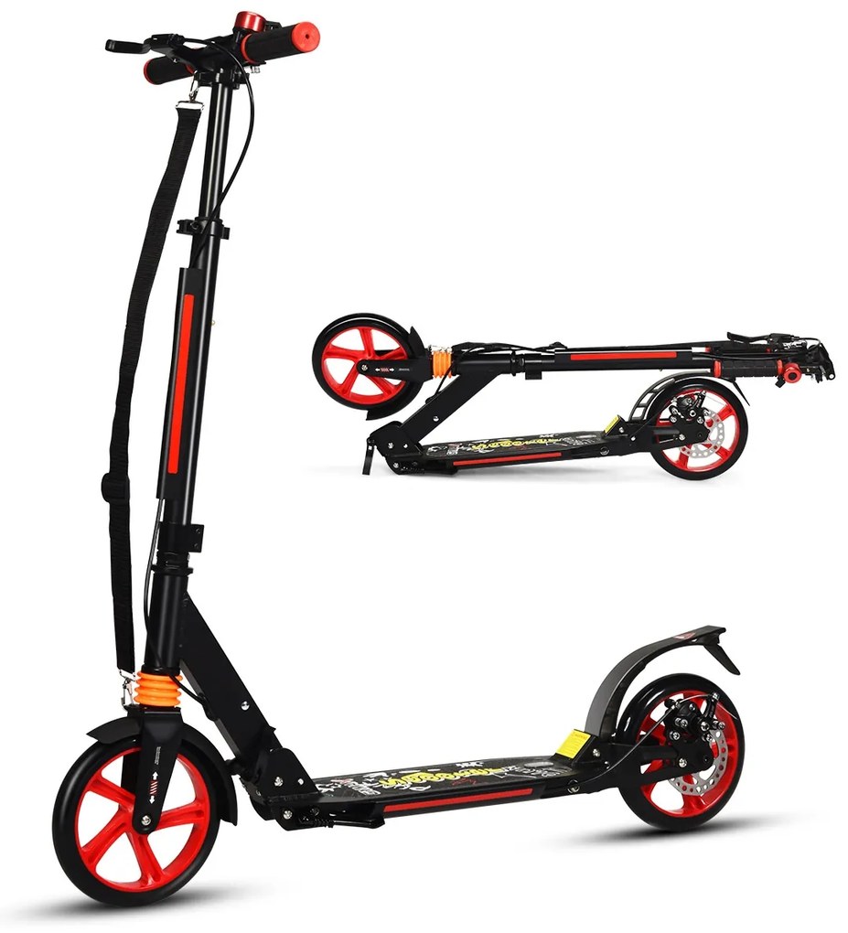 Trotinete durável e dobrável com rodas e guiador ajustável para crianças + 8 anos Preto 95 x 37 x 86,5 x 86,5-101 cm Preta