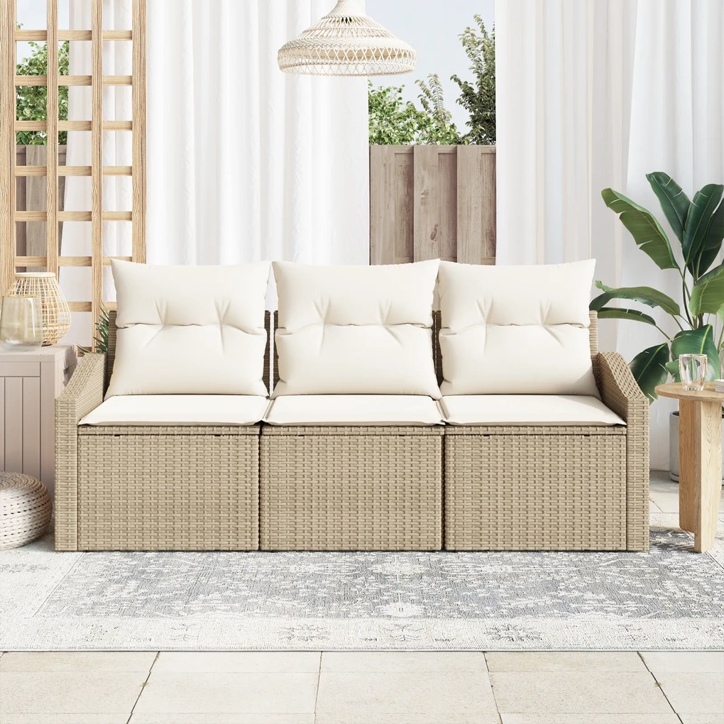 Conjunto de Jantar para Jardim de 3 Peças com Almofadas Bege em Rattan