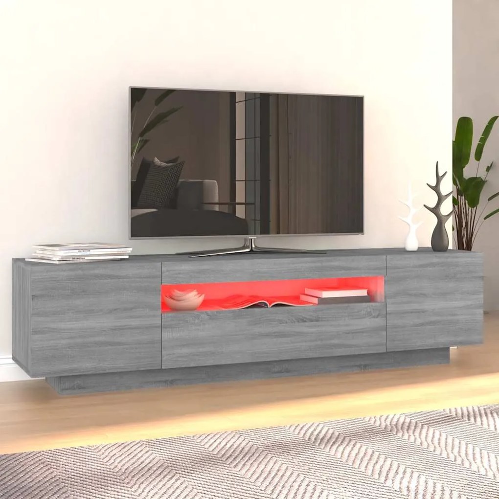 Móvel de TV com luzes LED 160x35x40 cm sonoma cinzento
