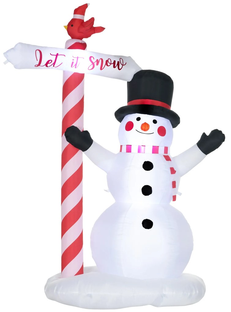 HOMCOM Boneco de neve insuflável com placa 3 LED poliéster impermeável altura 213 cm branco | Aosom Portugal