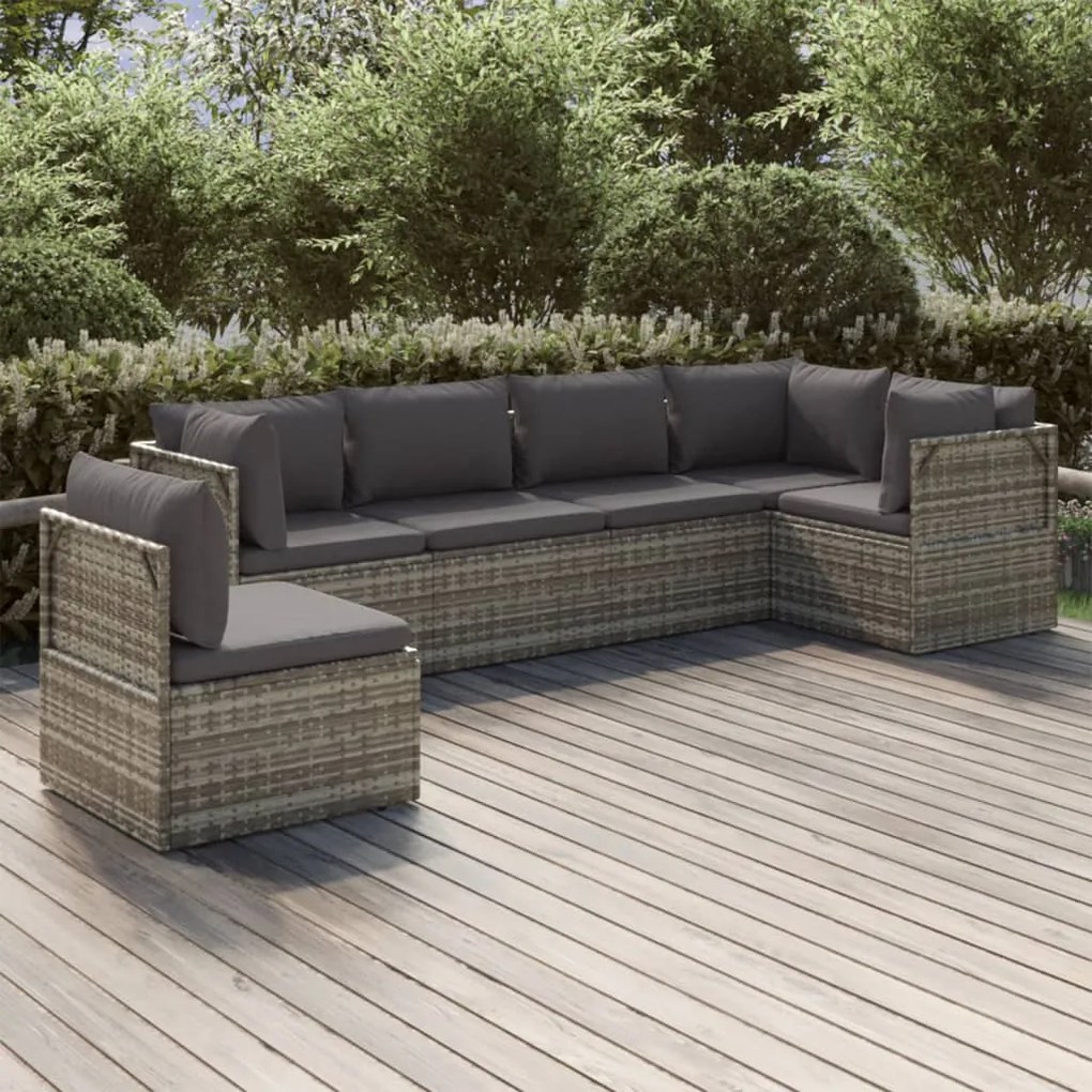 vidaXL 6 pcs conjunto lounge de jardim c/ almofadões vime PE cinzento