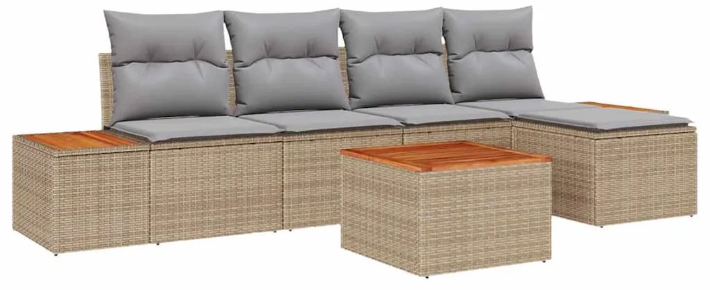 Conjunto de Sofás de Jardim 6 Peças - Rattan Bege Acácia