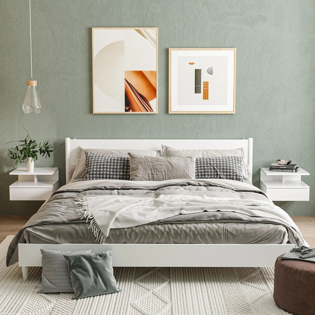 Conjunto de 2 Mesas de Cabeceira Flutuante com 1 Gaveta e Prateleira Aberta Montado na Parede 35x32x22,5 cm Branco