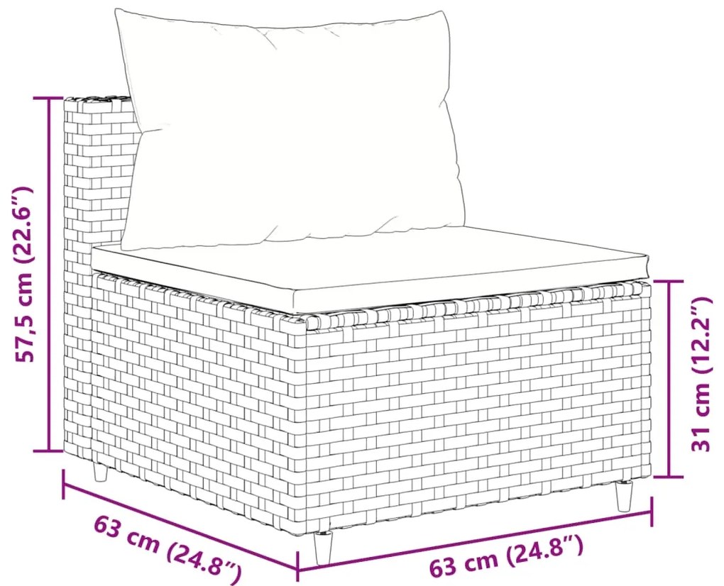 8 pcs conjunto sofás de jardim c/ almofadões vime PE cinzento