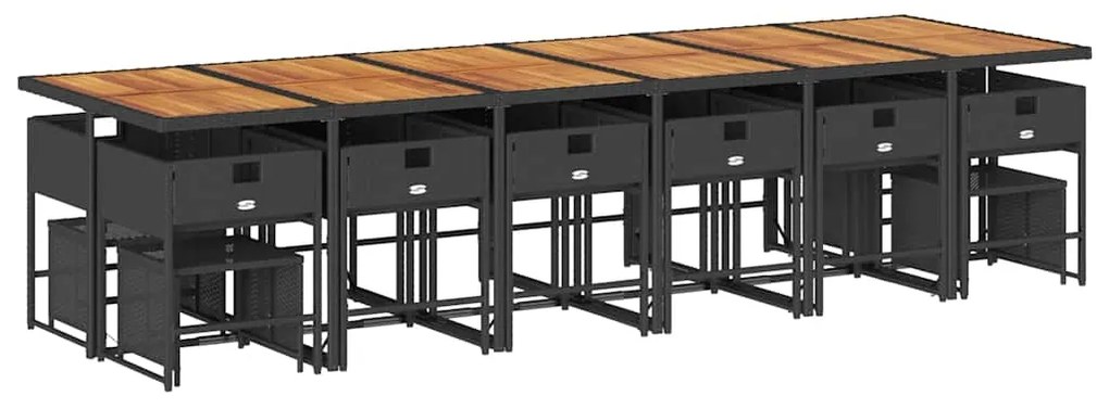 17 pcs conjunto de jantar p/ jardim c/ almofadões vime PE preto