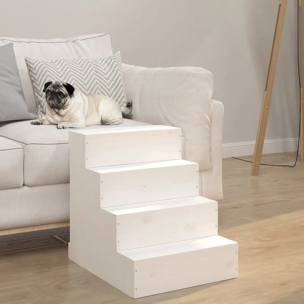 Escada p/ animais de estimação 40x49x47 cm pinho maciço branco