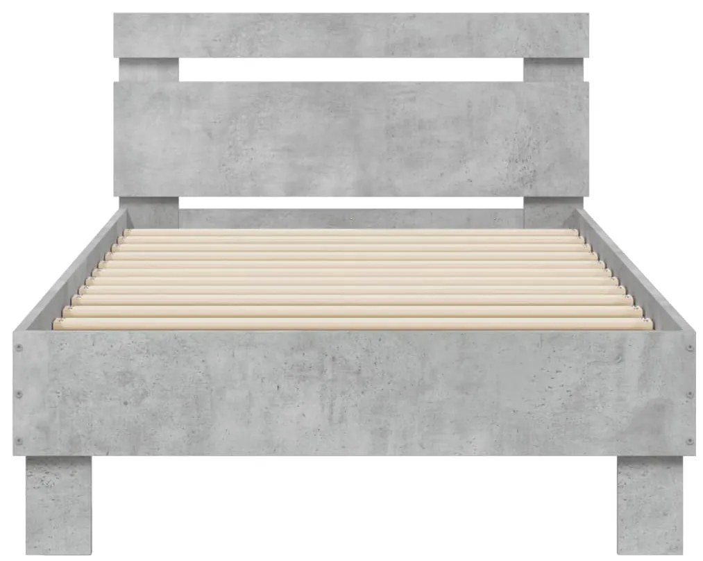 Estrutura de cama c/ cabeceira/luzes LED 90x200cm cinza cimento