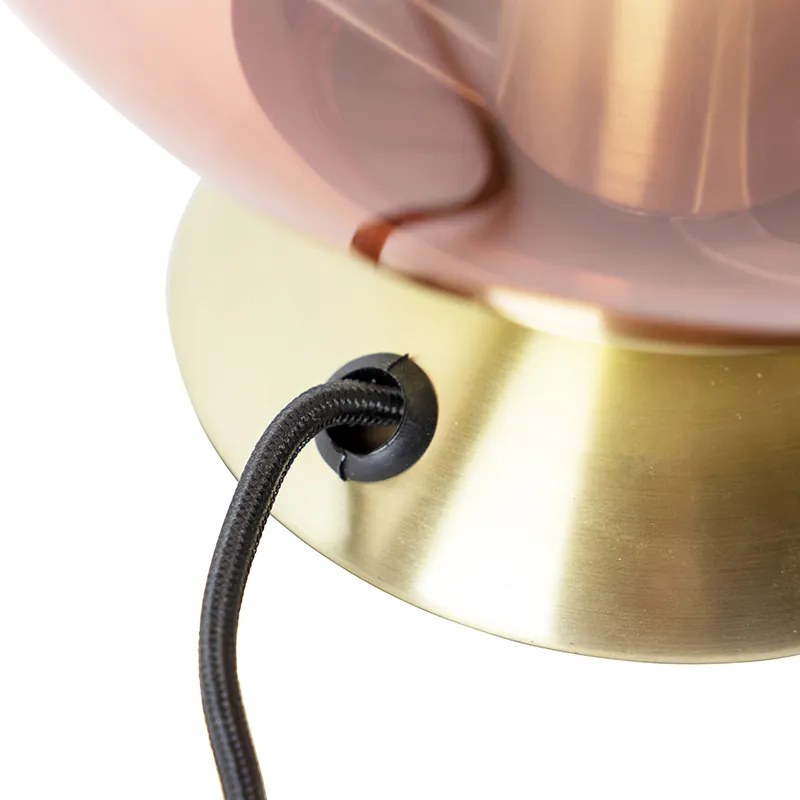 Candeeiro de mesa Art Déco em latão com vidro rosa - Pallon
