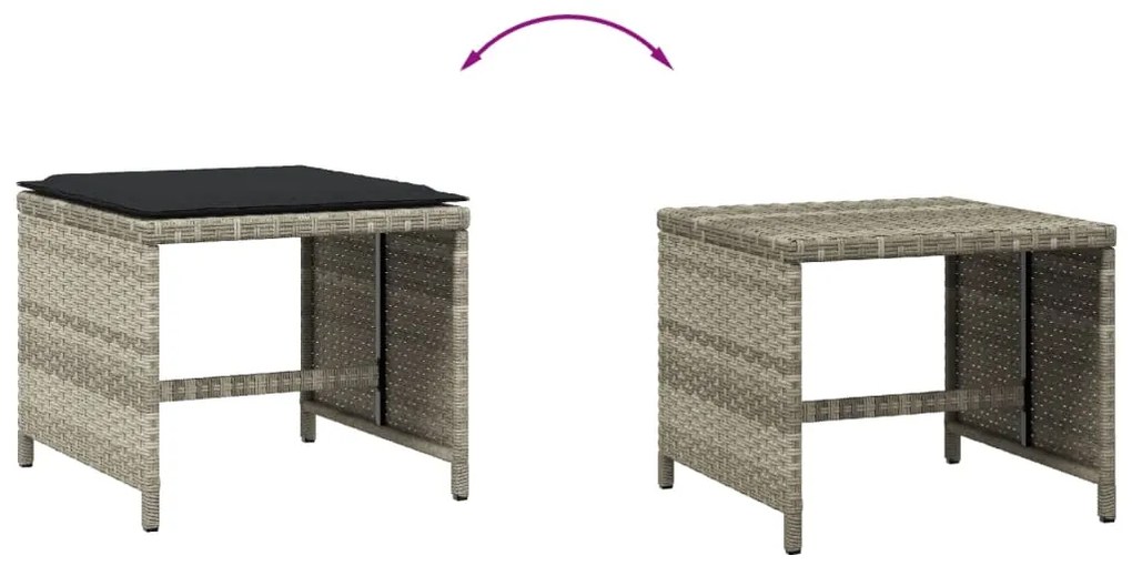 Bancos jardim c/ almofadões 4pcs 41x41x36cm vime PE cinza-claro