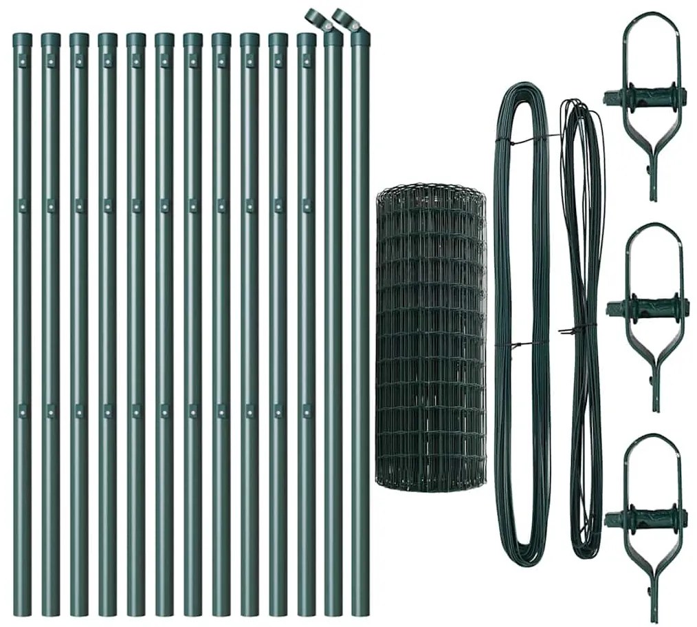 Cerca Euro com 13 postes, 0,6 x 25 m, em Aço Galvanizado Verde