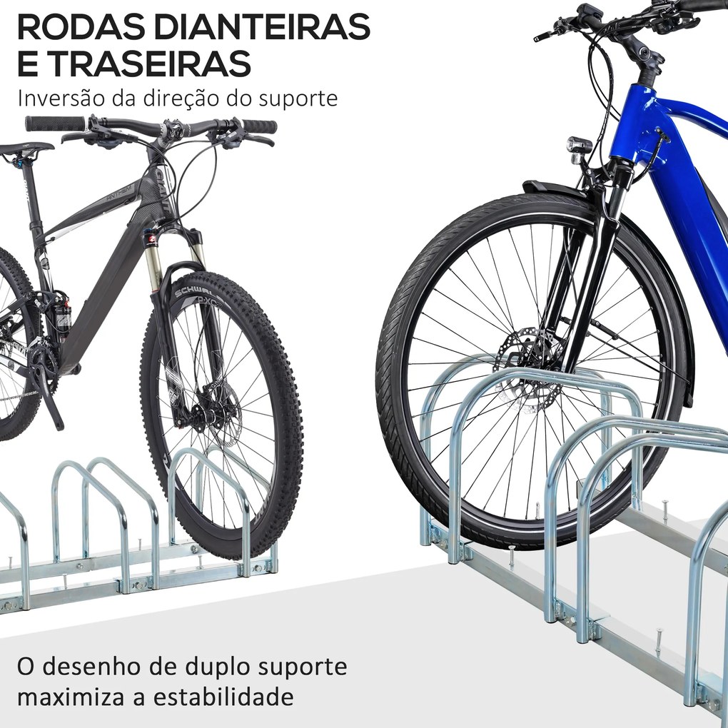 HOMCOM Estacionamento para 3 Bicicletas Suporte de Aço para Estacionar Bicicletas no Chão para Interior e Exterior 70,5x33x27cm Prata
