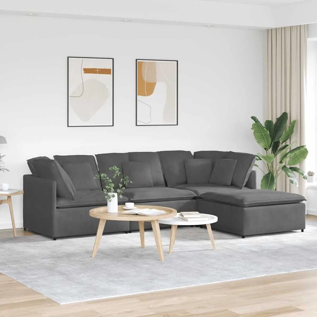 vidaXL Sofá modular c/ pufes almofadas tecido corduroy cinzento-escuro