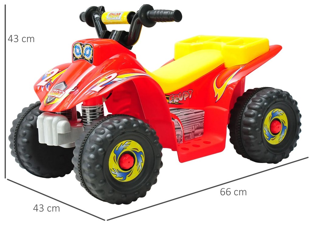 HOMCOM Quadriciclo Bateria 6V Quadicilo Elétrico para Crianças acima de 18 Meses Velocidade 2,5km/h Carga Máx 20kg Sons Luzes e Carregador Incluido 66x43x43 Vermelho e Amarelo