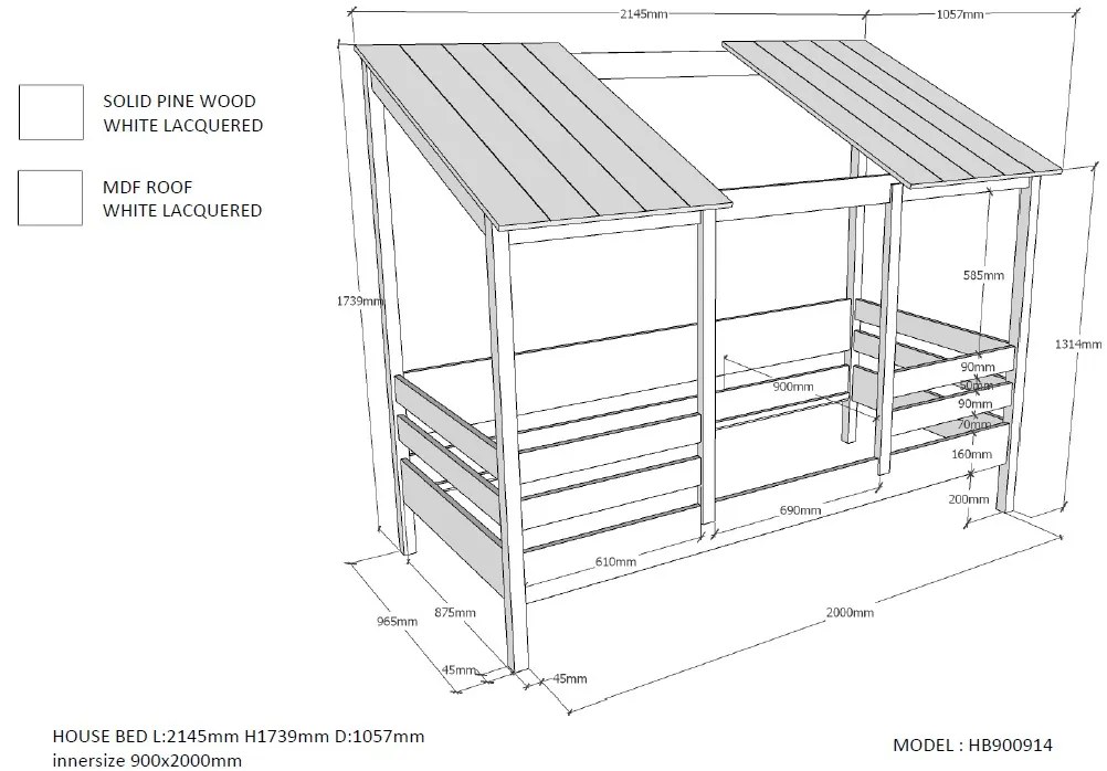 Cama para Crianças Casa HOUSEBED 09 TELHADO BRANCO * Branca