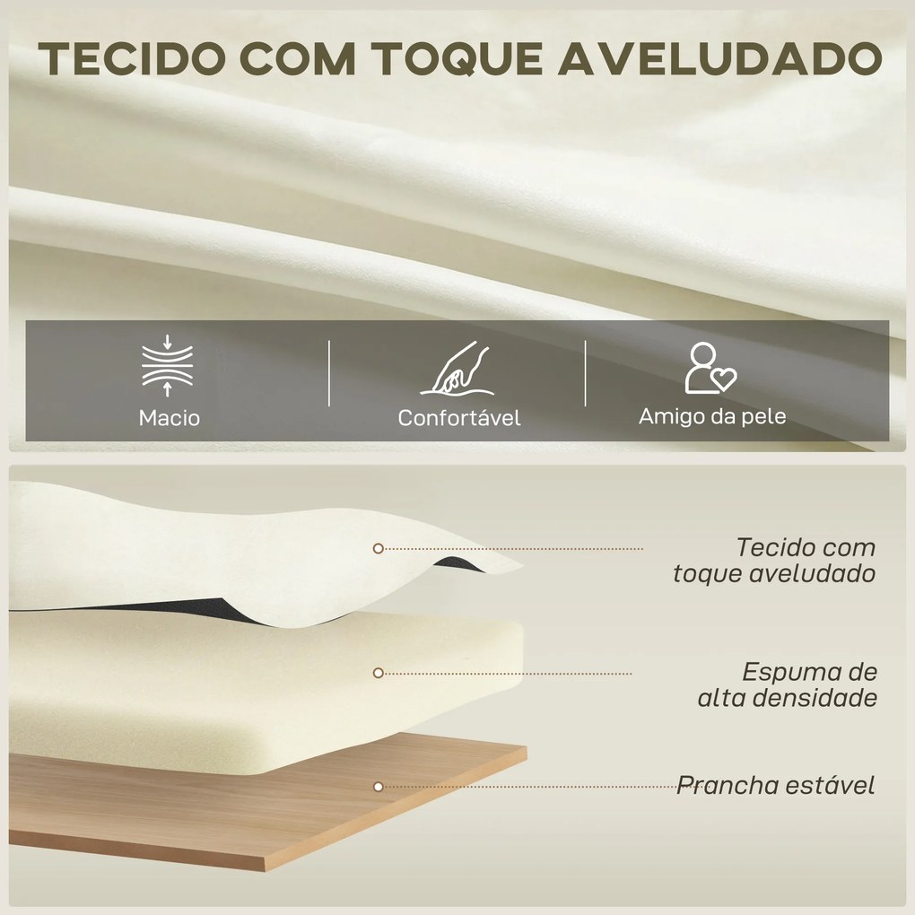 Sofá de 3 Lugares de 181 cm Estofado em Veludo com Almofadas Espessas Pernas de Metal Branco Creme