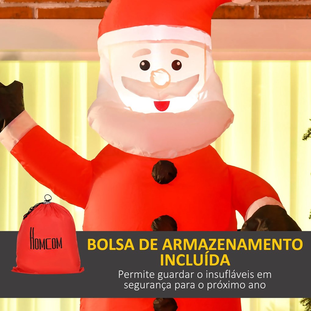 HOMCOM Pai Natal Insuflável com Chaminé Insuflável de Natal com 2 Luze