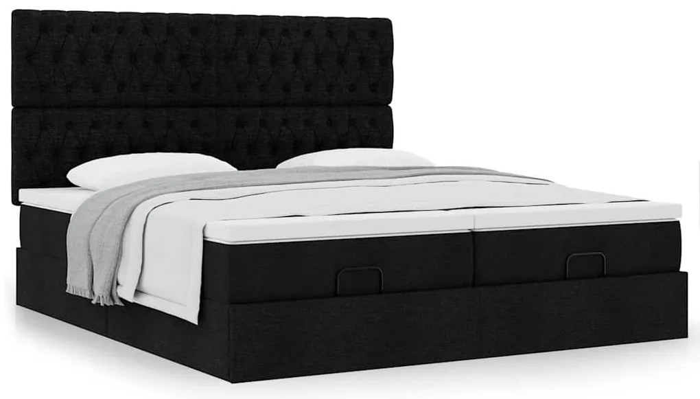 63 / 5,000vidaXL Estrutura de cama otomana com colchões tecido preto