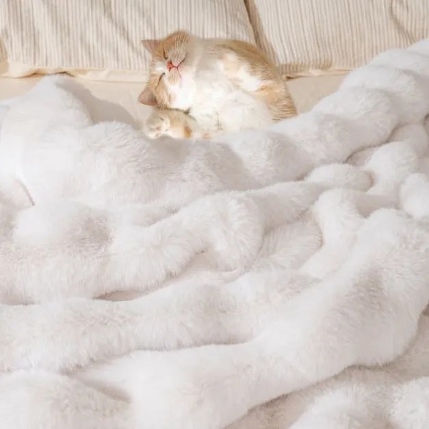 Manta de pele sintética de luxo 178 x 203 cm Manta de pelúcia macia, grossa e quente para Natal Decoração de cama, sofá ou poltrona Branco