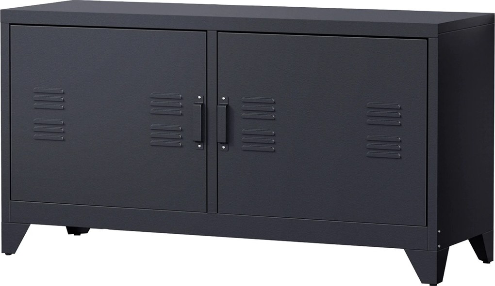 Móvel de televisão em Metal 119 (L) x 40 (P) x 63,5 (A) cm , design industrial, 2 armários com 2 prateleiras ajustáveis, passadores de cabos e estrutu