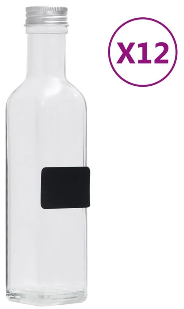 Garrafas de vidro com tampa de rosca 12 pcs quadradas 250 ml