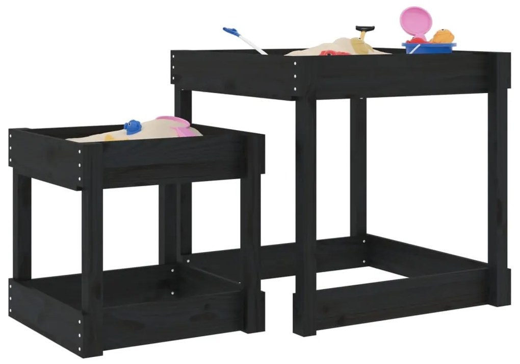 vidaXL Mesas de areia 2 pcs madeira de pinho maciça preto