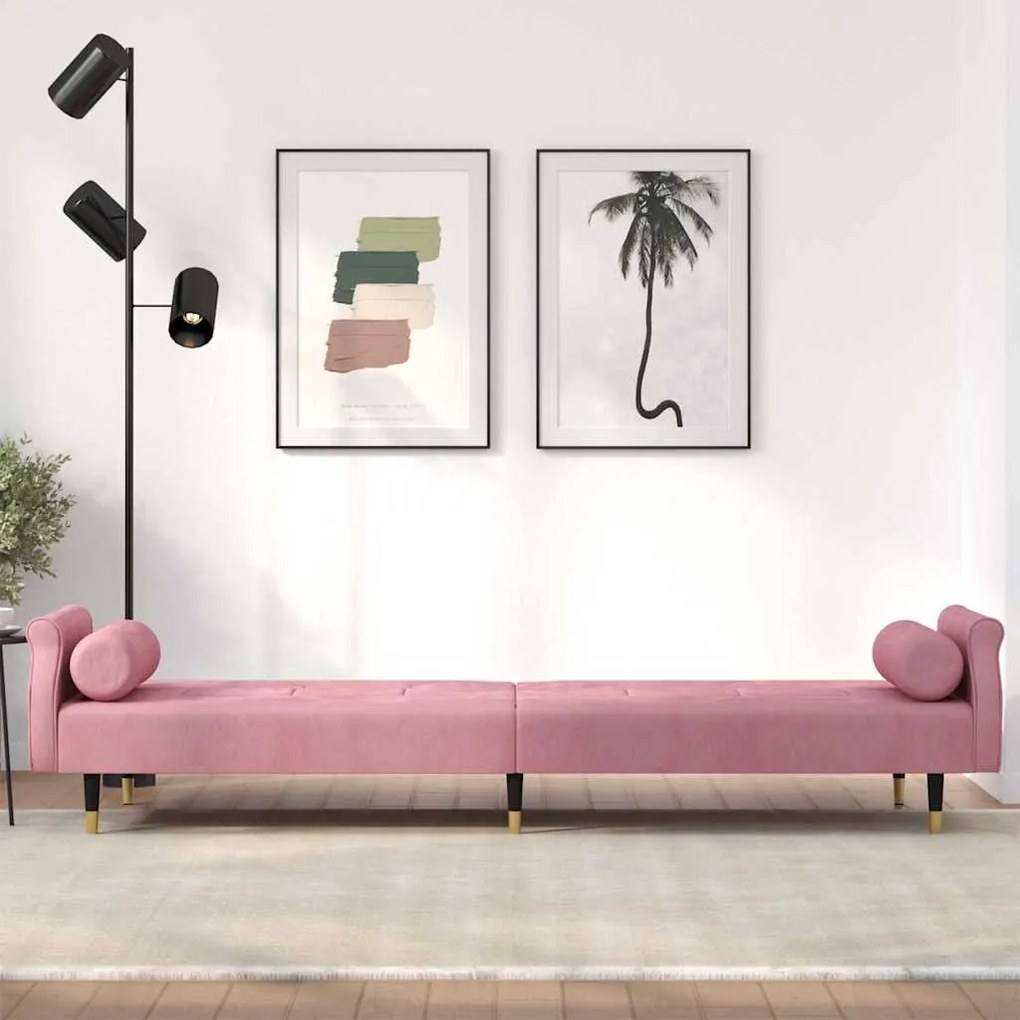Sofá-cama com almofadões veludo rosa