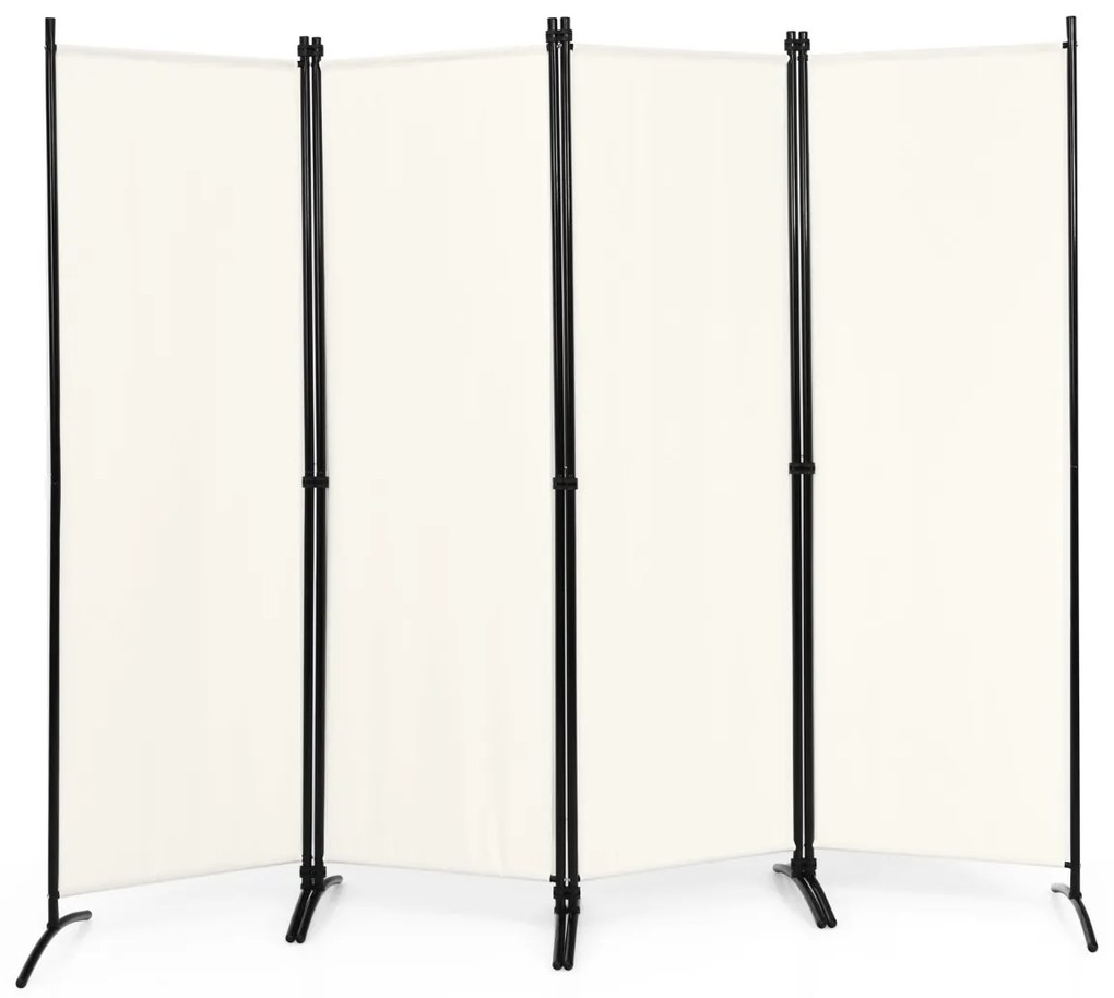 Biombo de 4 painéis Divisória de tecido dobrável Divisória de privacidade de pé 220 x 51 x 173 cm Branco
