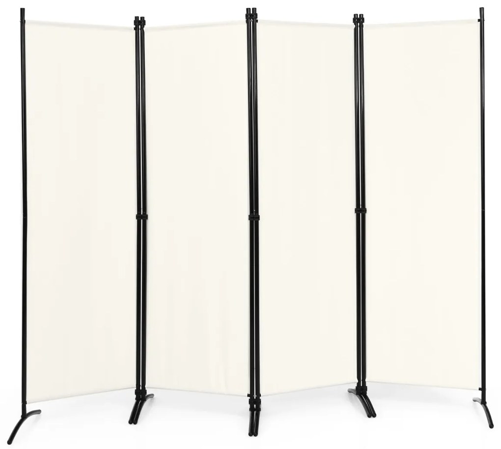 Biombo Divisória de 4 painéis de tecido dobrável Divisória de parede de fibra portátil Tela de privacidade de 220 x 51 x 173 cm Branco