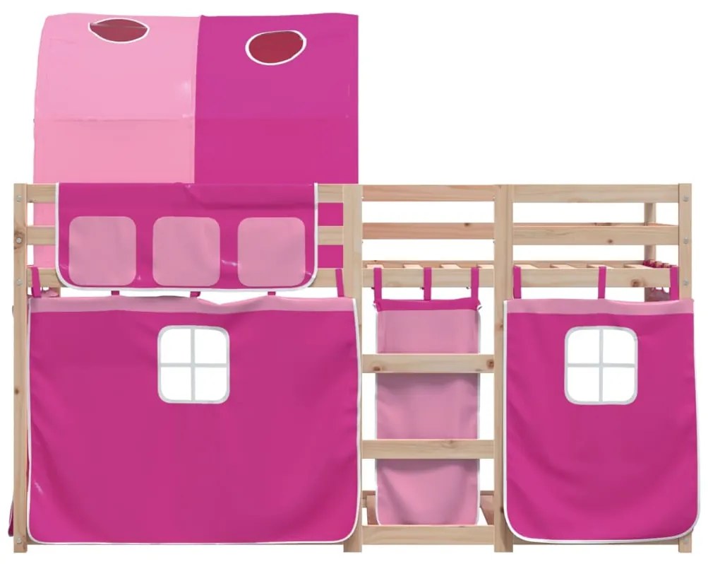 Beliche com cortinas 90x200 cm madeira de pinho maciça rosa