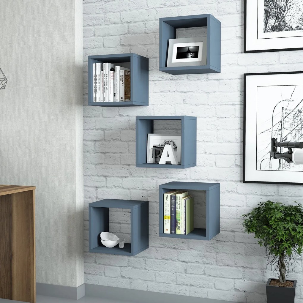 Prateleira de Parede Box – Azul – 30 cm x 24 cm x 30 cm (5 Peças)