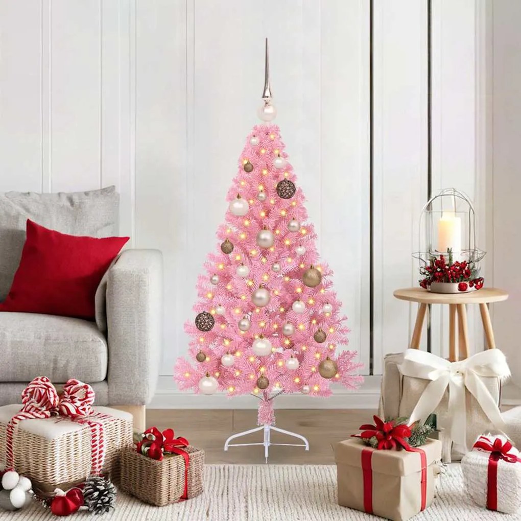 vidaXL Árvore de Natal Artificial Pré-iluminada Rosa 120 cm PVC