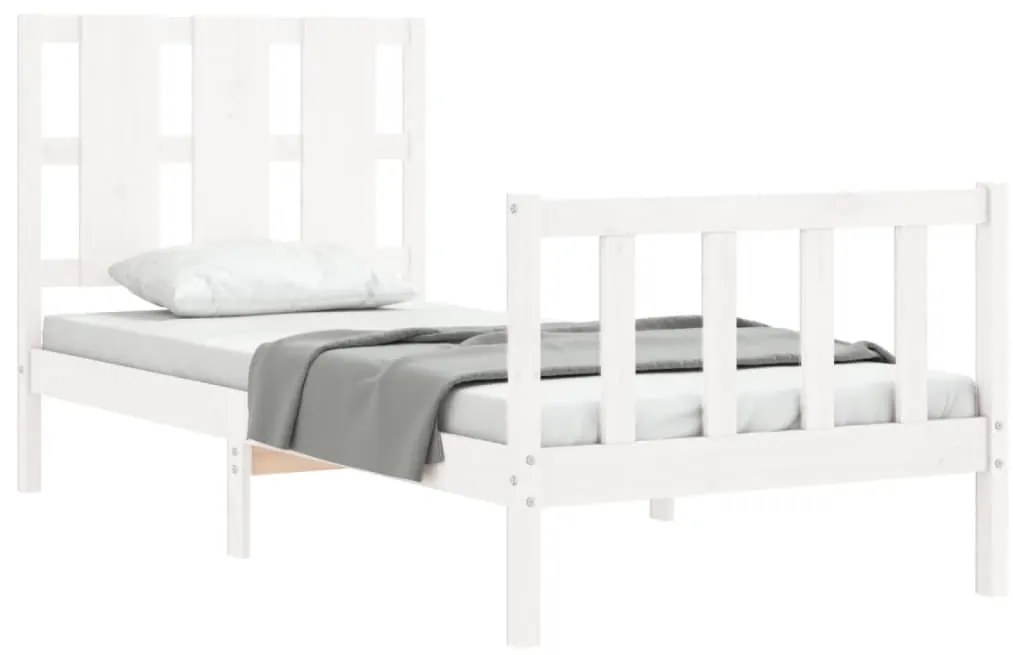 Estrutura cama de solteiro c/ cabeceira madeira maciça branco