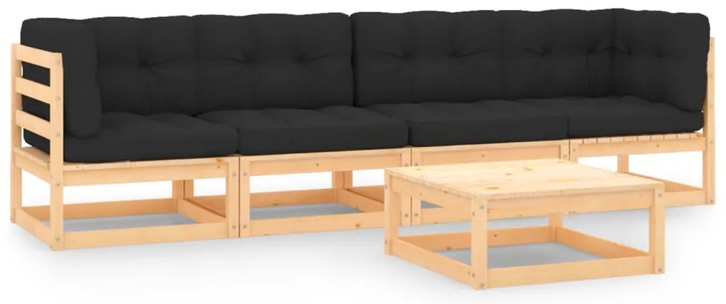 5 pcs conjunto lounge de jardim c/ almofadões pinho maciço