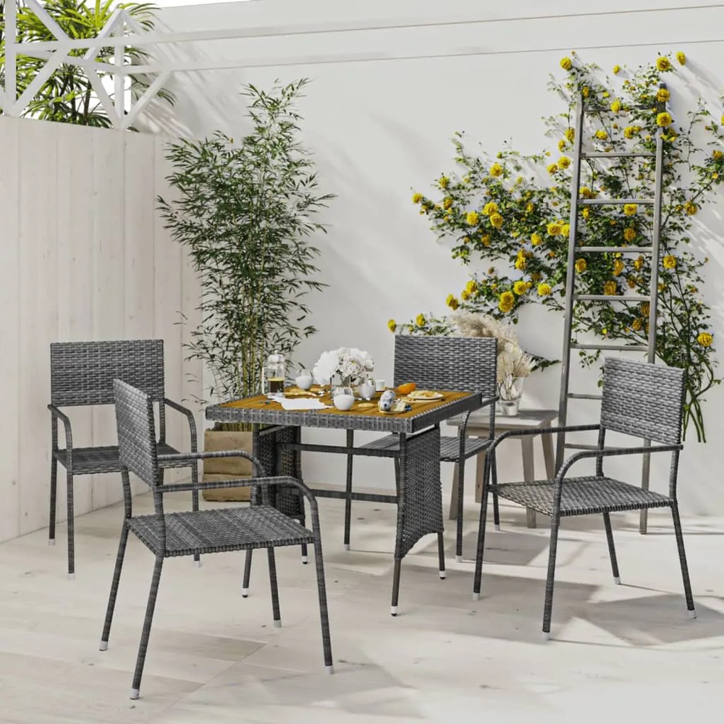 vidaXL 5 pcs conjunto de jantar para exterior vime PE cinzento
