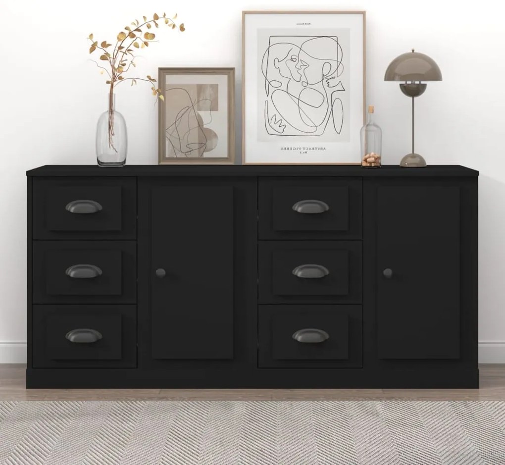 3185224 vidaXL Aparadores 2 pcs derivados de madeira preto