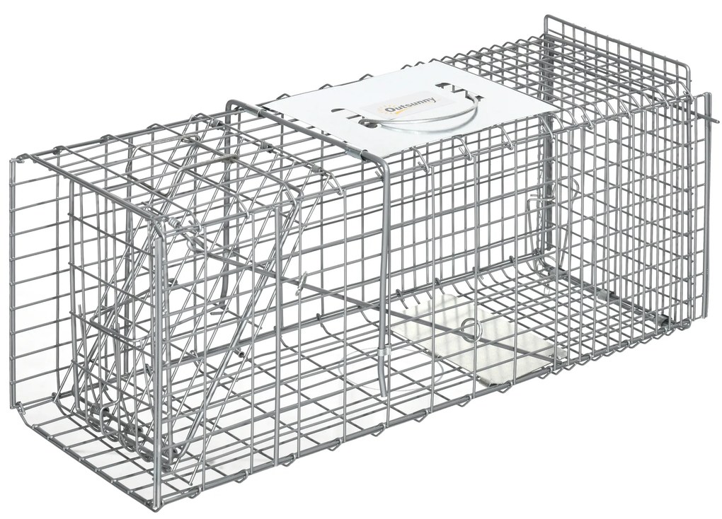 Armadilha para Animais Vivos Dobrável 66x24x30,5 cm Gaiola de Captura com Porta e Alça para Coelhos Roedores Prata