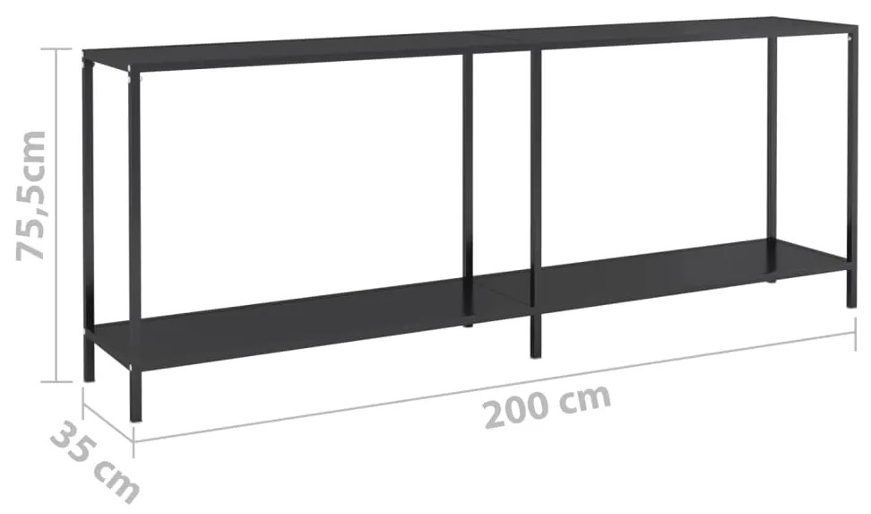 Mesa consola preto 220x35x75,5 cm vidro temperado