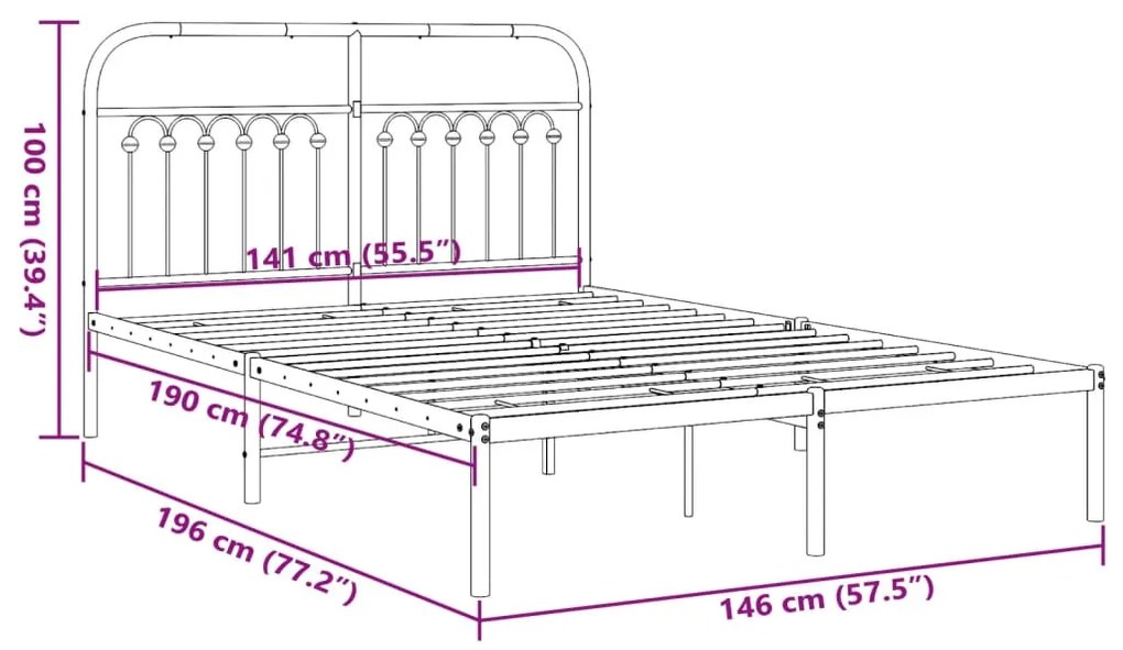 Estrutura de cama com cabeceira 140x190 cm metal preto