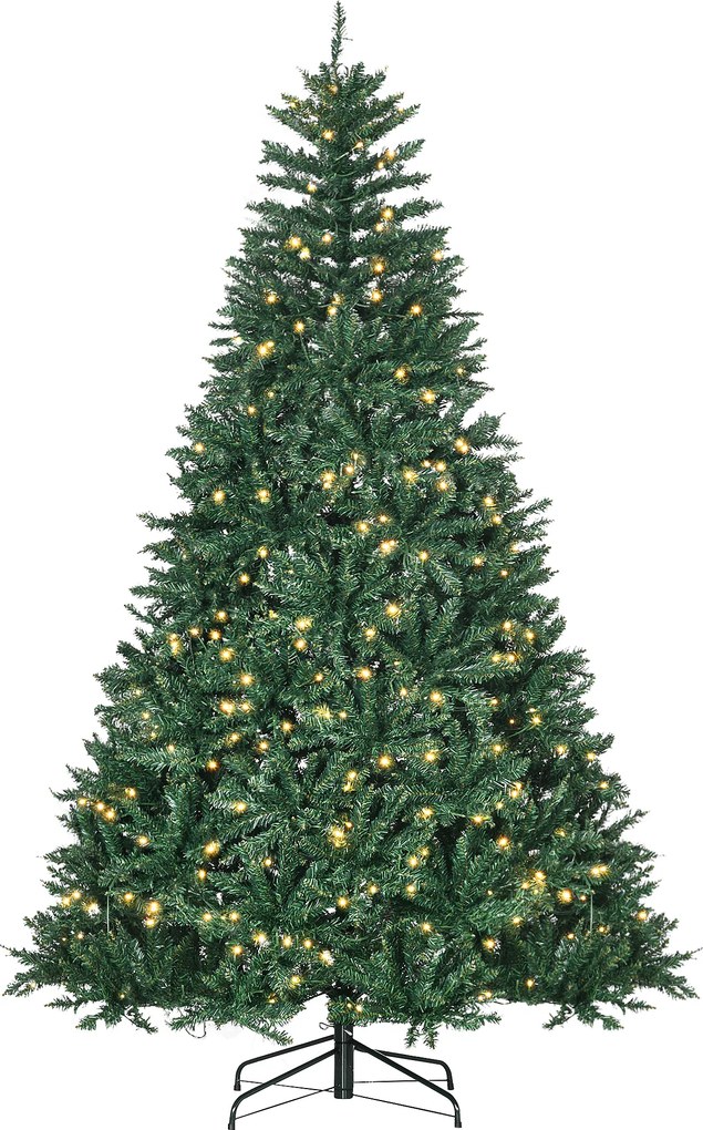 HOMCOM Árvore de Natal Artificial 210 cm com 700 LED Branco Quente, 2154 Pontas e Base Metálica Dobrável - Verde | Aosom Portugal