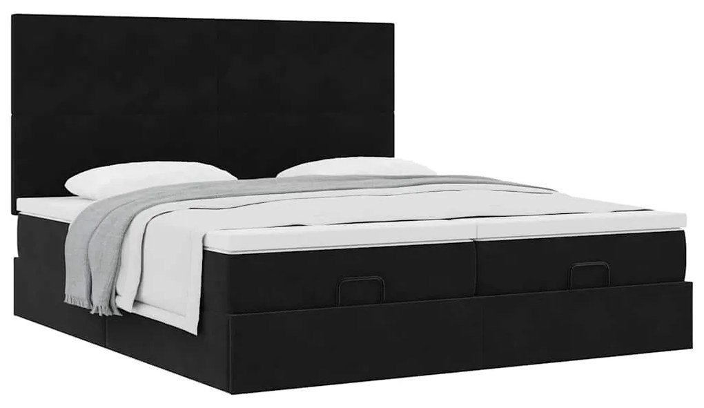 Estrutura de cama otomana com colchões 160x200 cm veludo preto