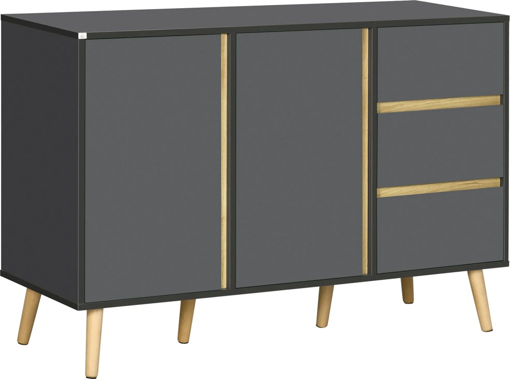 Aparador baixo com 2 portas e 3 gavetas, estilo escandinavo, 120 x 40 x 80 cm, cinza