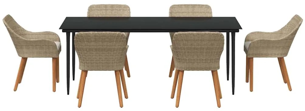 Conjunto de Jantar de Jardim 7 Peças Bege em Rattan Sintético