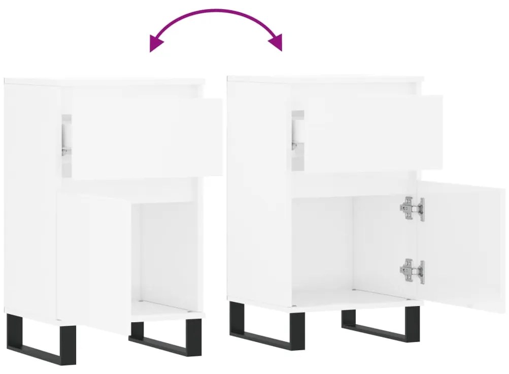 Aparadores 2 pcs 40x35x70 cm deriv. de madeira branco brilhante