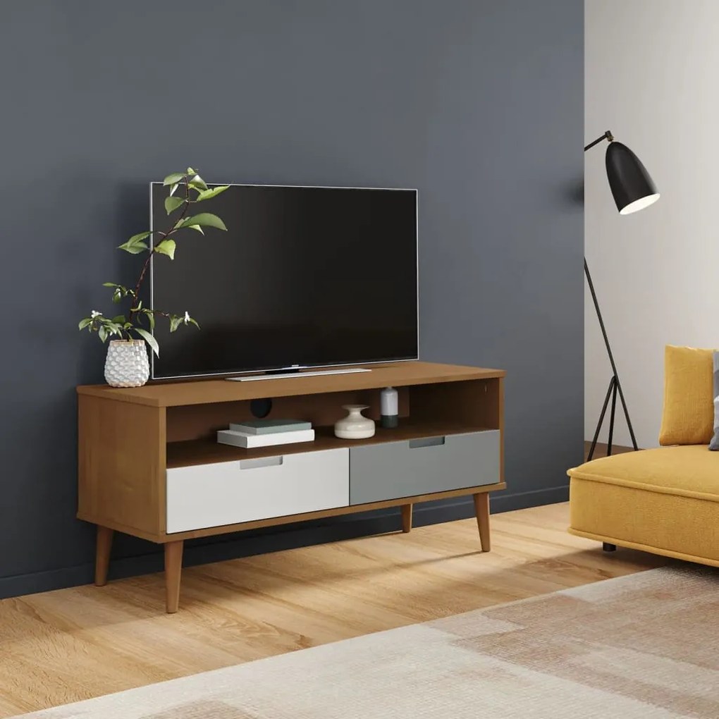 vidaXL Móvel de TV MOLDE 106x40x49 cm pinho maciço castanho